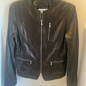 Calvin Klein Black Perforated 100% Leather Jacket